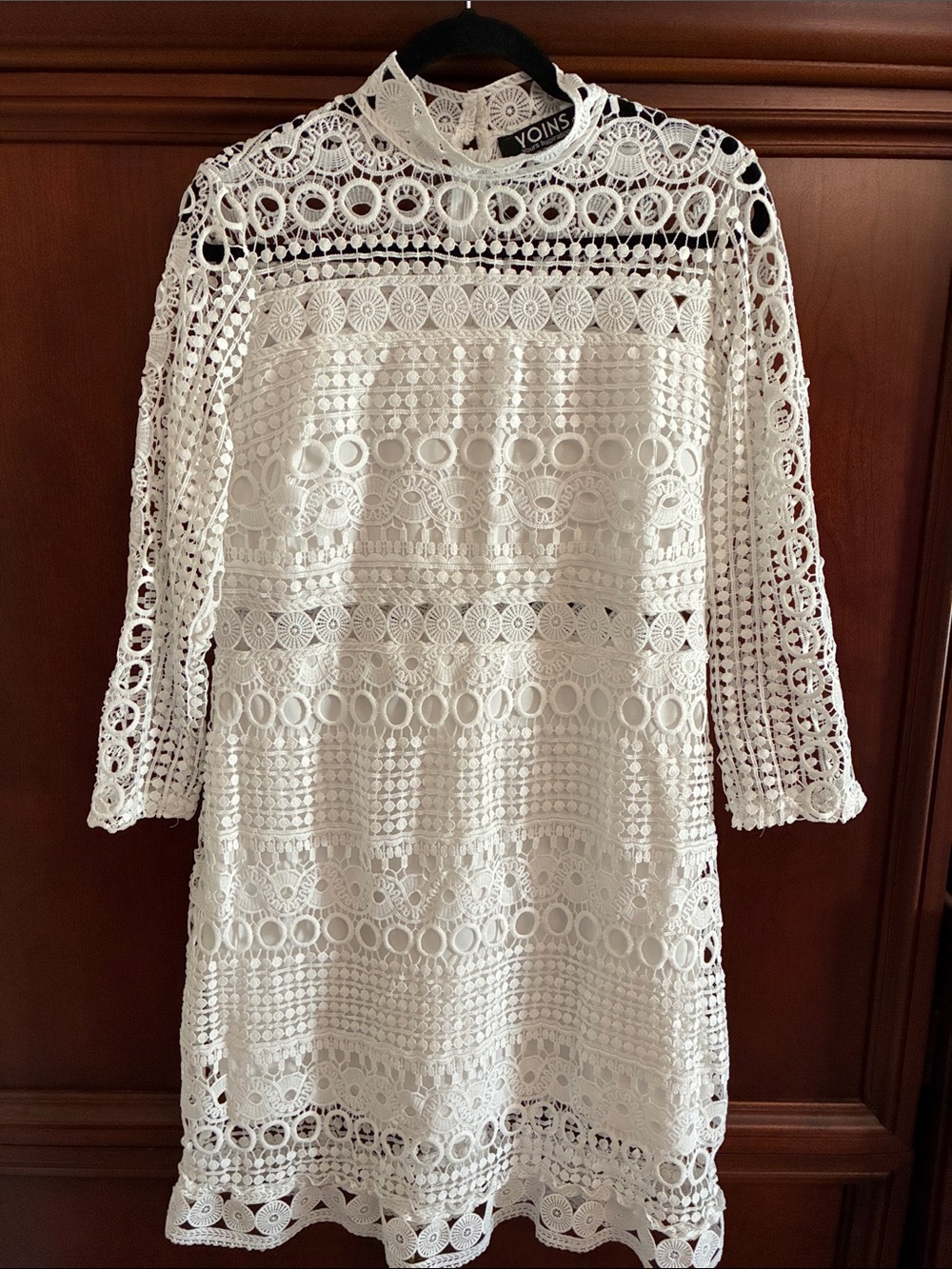 YOINS White Crochet Lace Long Sleeve Shift Dress